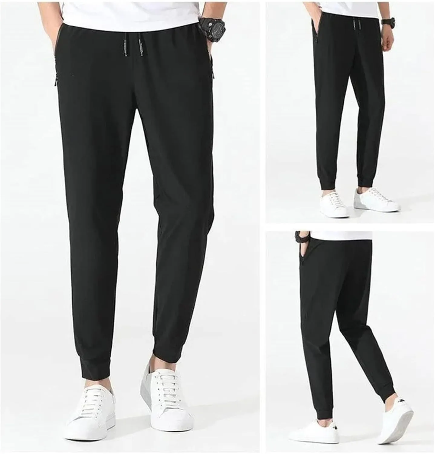 Mens Sweatpants with Zipper Pockets Unisex Stretch Quick Drying Pants Lightweight Running Hiking Pants Elastic Waist