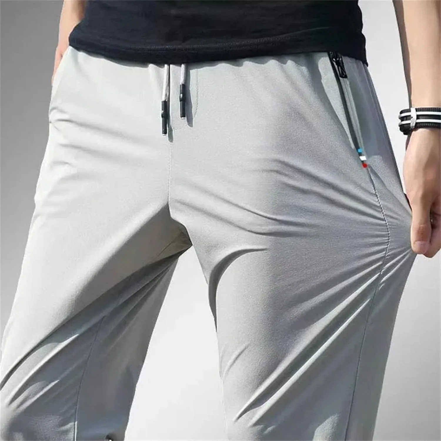 Mens Sweatpants with Zipper Pockets Unisex Stretch Quick Drying Pants Lightweight Running Hiking Pants Elastic Waist