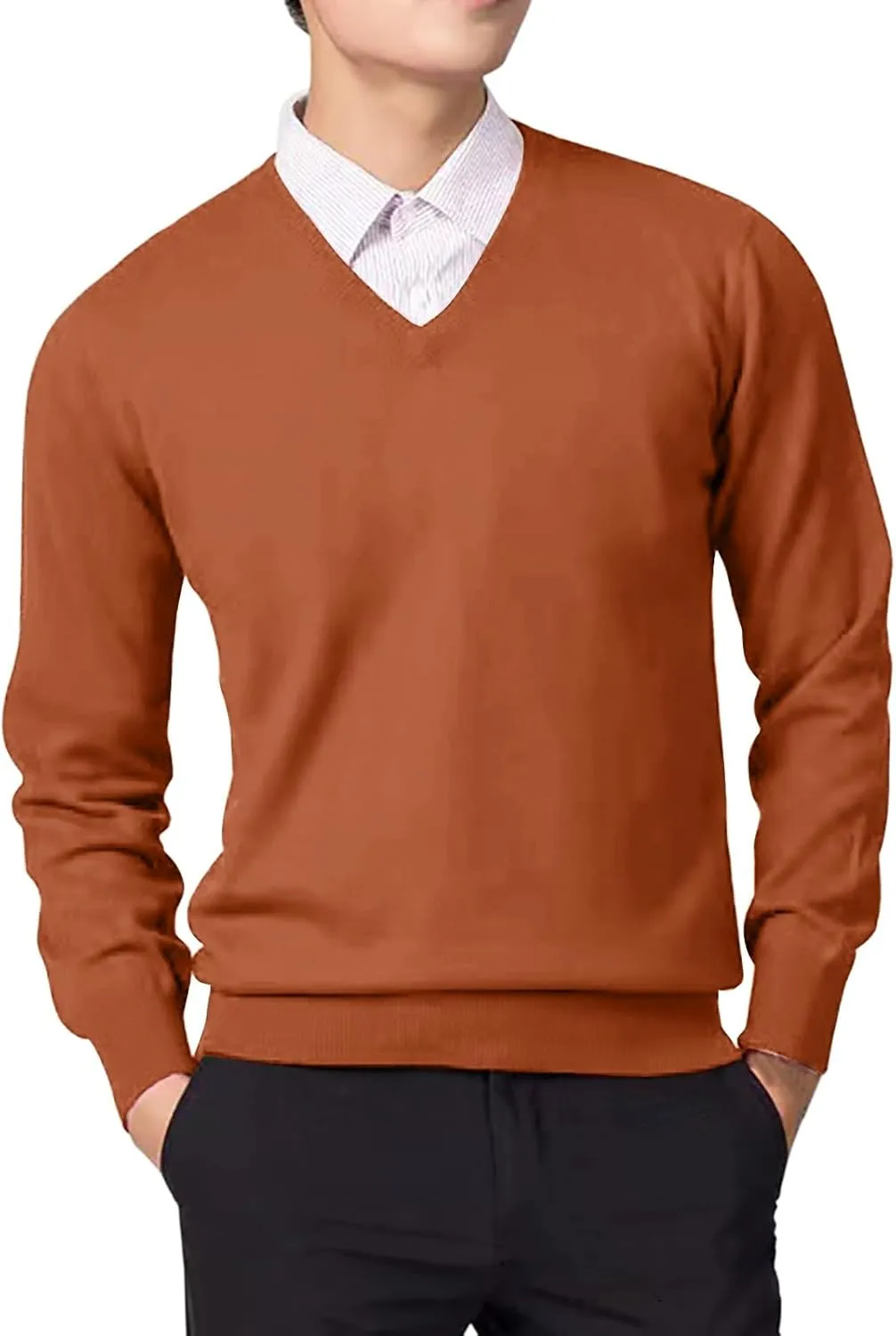 Men's V Neck Dress Sweater Lightweight Long-Sleeve Thermal Sweatshirt Soft Touch Slim Fit Fashion Pullover Sweater