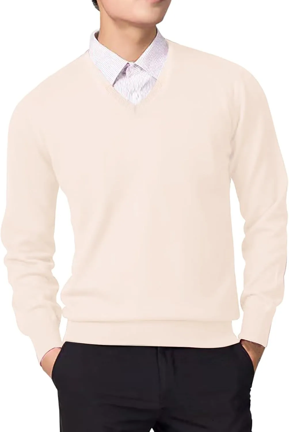 Men's V Neck Dress Sweater Lightweight Long-Sleeve Thermal Sweatshirt Soft Touch Slim Fit Fashion Pullover Sweater