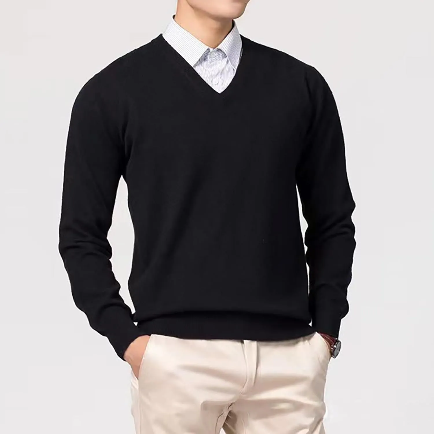 Men's V Neck Dress Sweater Lightweight Long-Sleeve Thermal Sweatshirt Soft Touch Slim Fit Fashion Pullover Sweater