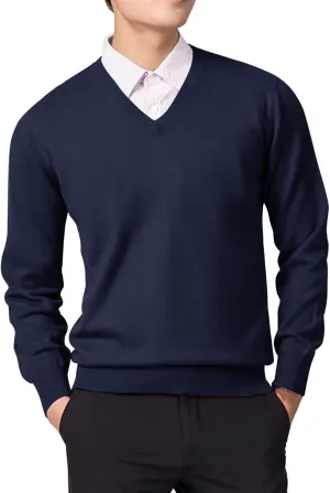 Men's V Neck Dress Sweater Lightweight Long-Sleeve Thermal Sweatshirt Soft Touch Slim Fit Fashion Pullover Sweater