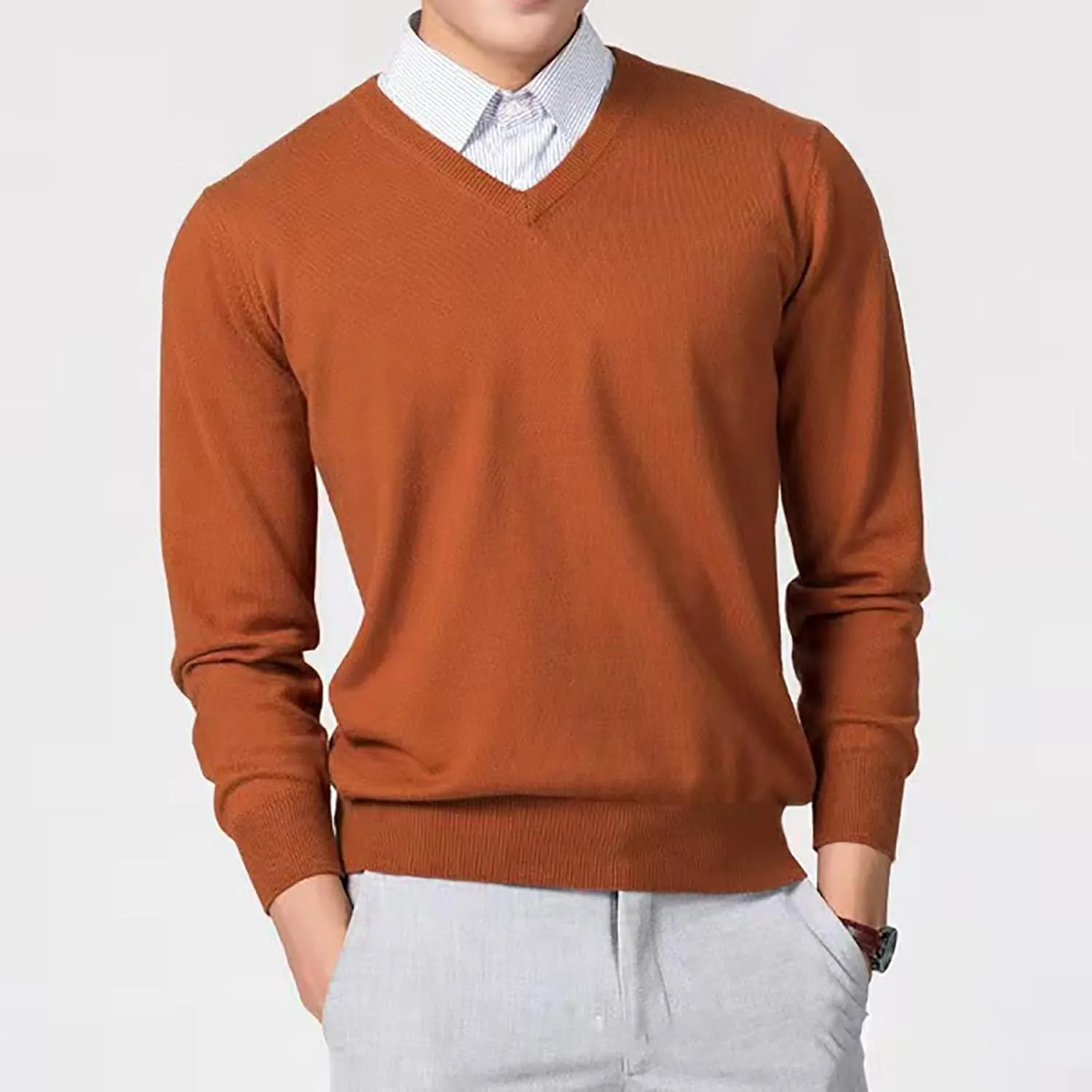 Men's V Neck Dress Sweater Lightweight Long-Sleeve Thermal Sweatshirt Soft Touch Slim Fit Fashion Pullover Sweater