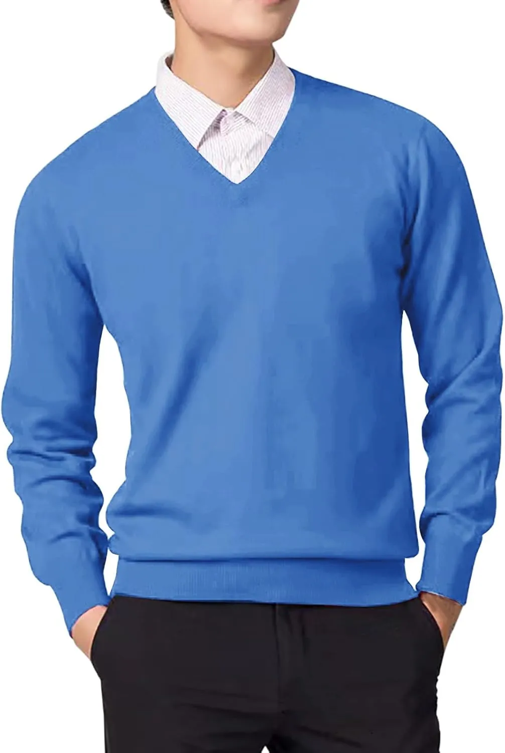 Men's V Neck Dress Sweater Lightweight Long-Sleeve Thermal Sweatshirt Soft Touch Slim Fit Fashion Pullover Sweater