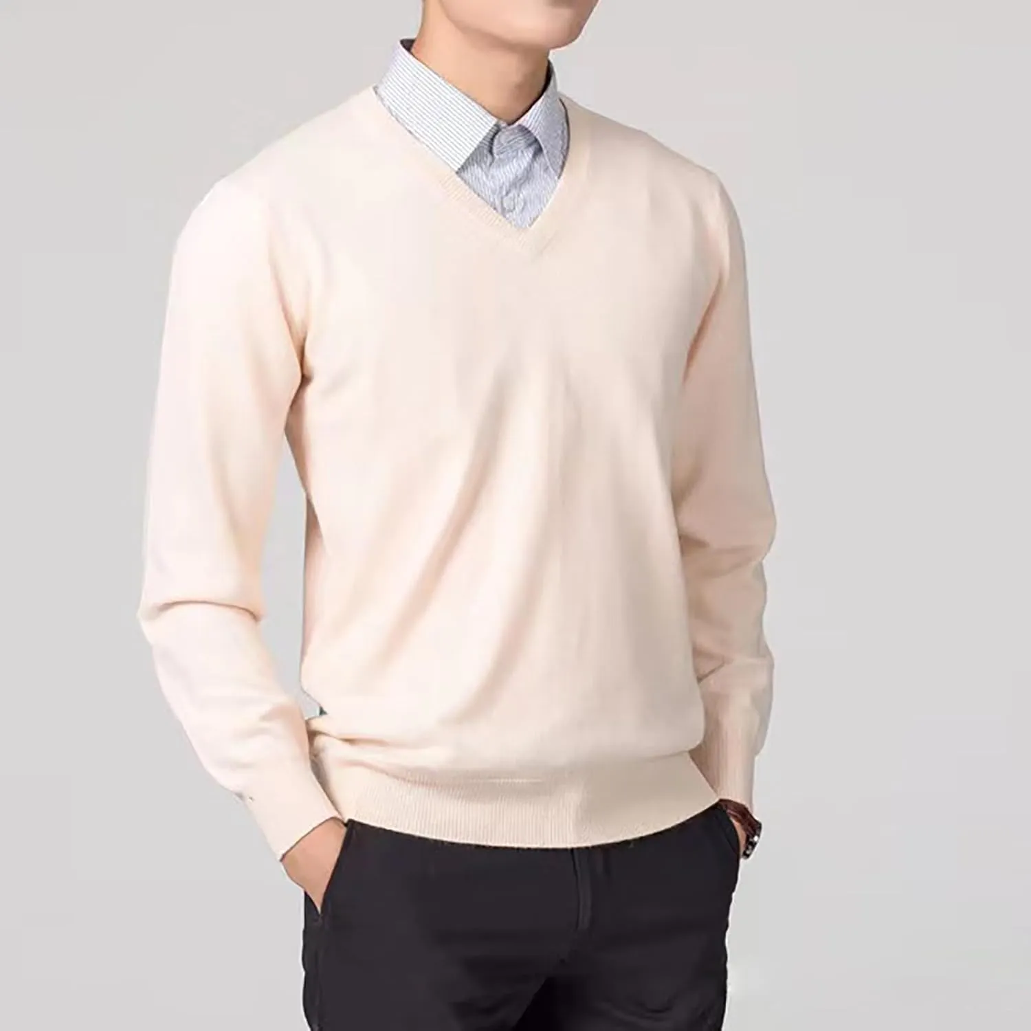 Men's V Neck Dress Sweater Lightweight Long-Sleeve Thermal Sweatshirt Soft Touch Slim Fit Fashion Pullover Sweater