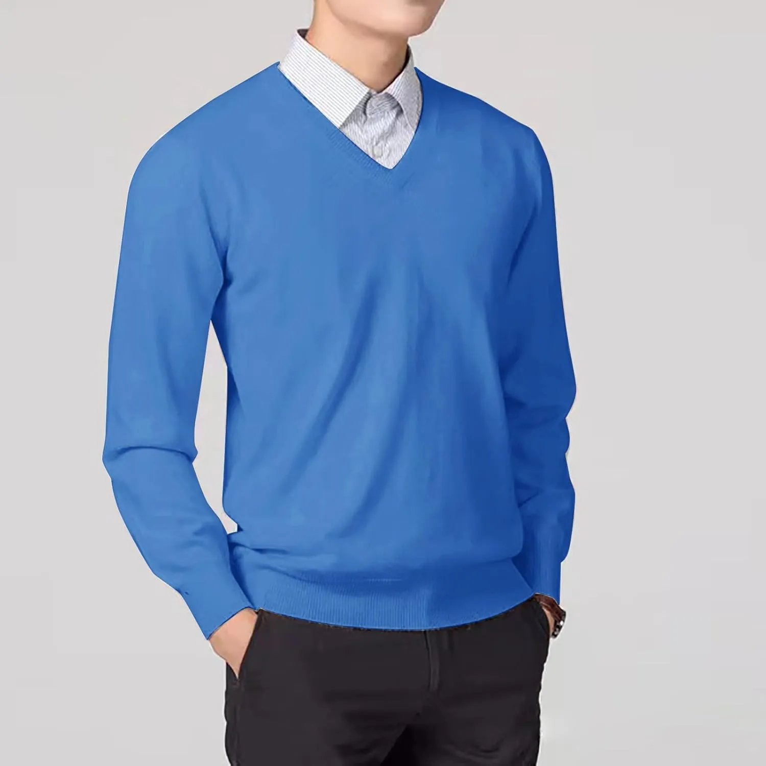Men's V Neck Dress Sweater Lightweight Long-Sleeve Thermal Sweatshirt Soft Touch Slim Fit Fashion Pullover Sweater