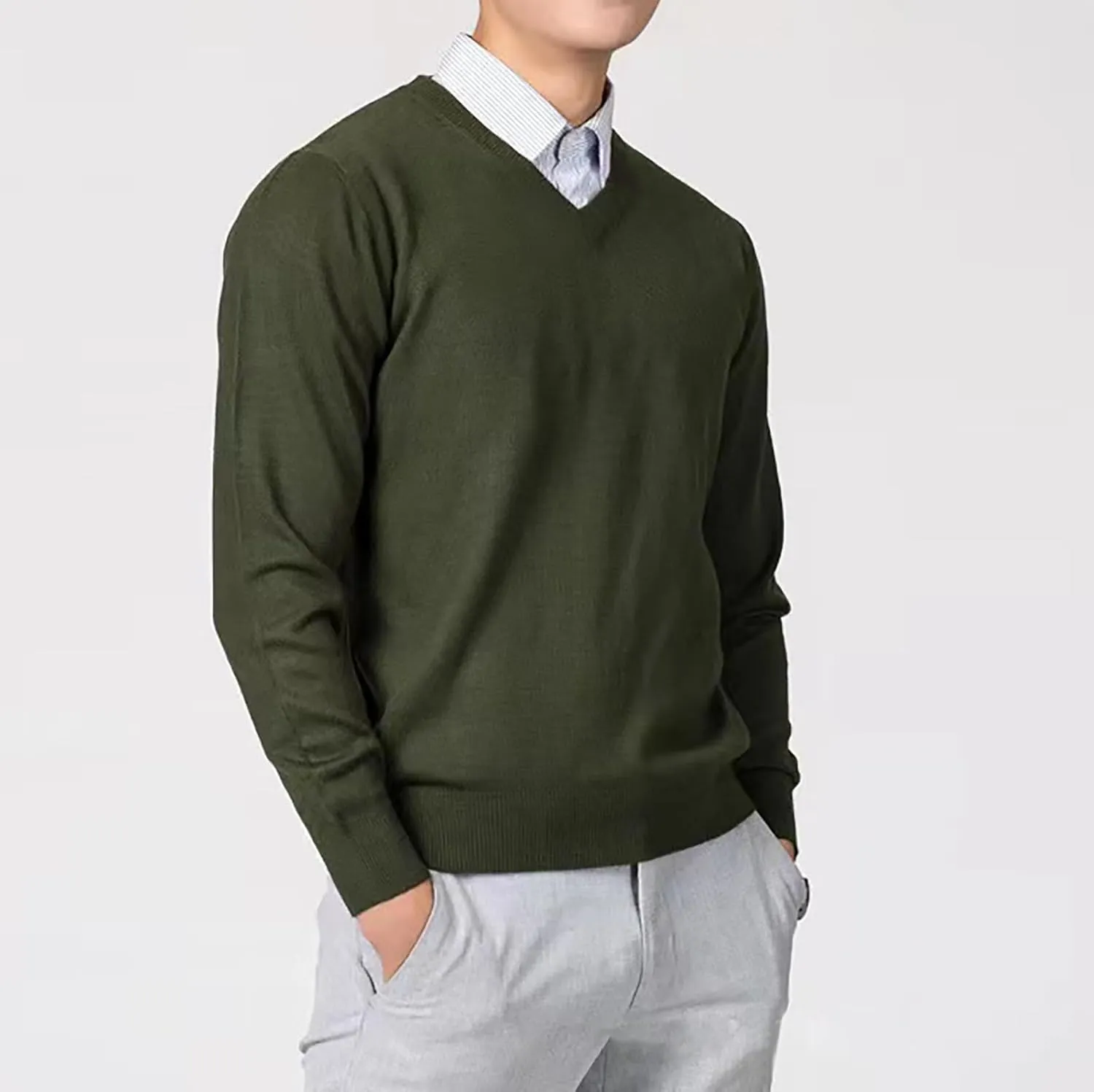 Men's V Neck Dress Sweater Lightweight Long-Sleeve Thermal Sweatshirt Soft Touch Slim Fit Fashion Pullover Sweater