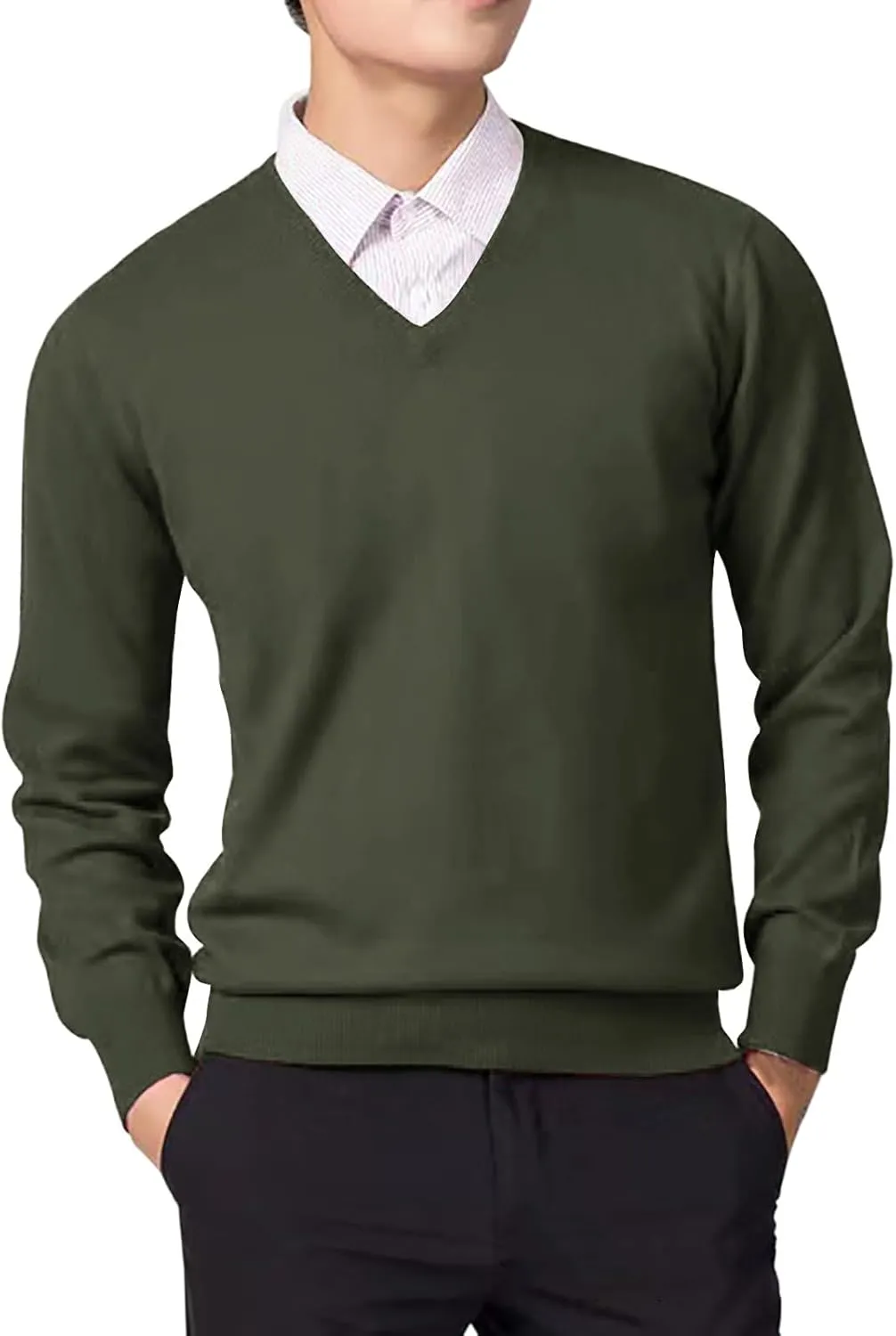 Men's V Neck Dress Sweater Lightweight Long-Sleeve Thermal Sweatshirt Soft Touch Slim Fit Fashion Pullover Sweater