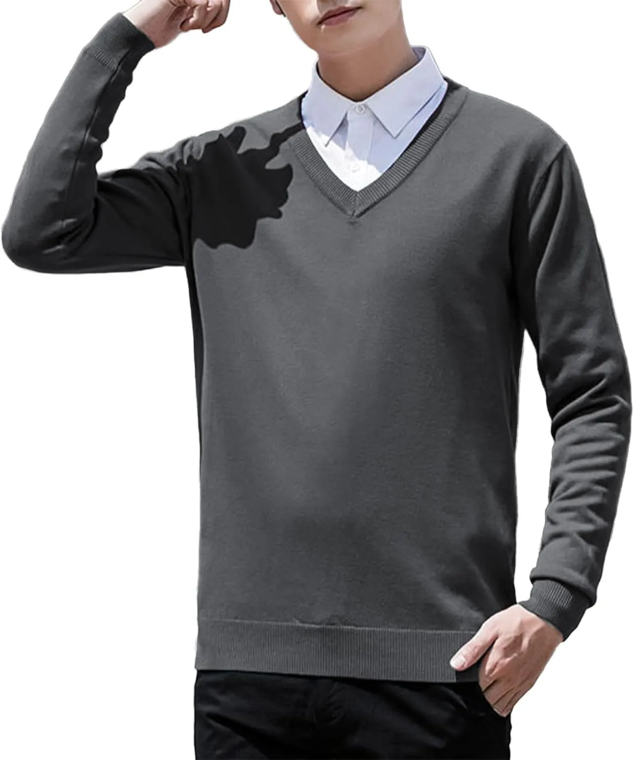 Men's Wool Blend V-Neck Sweater Relaxed Fit Thin Knit Soft Touch Long Sleeve Pullover Fashion Fall Winter Base Shirt