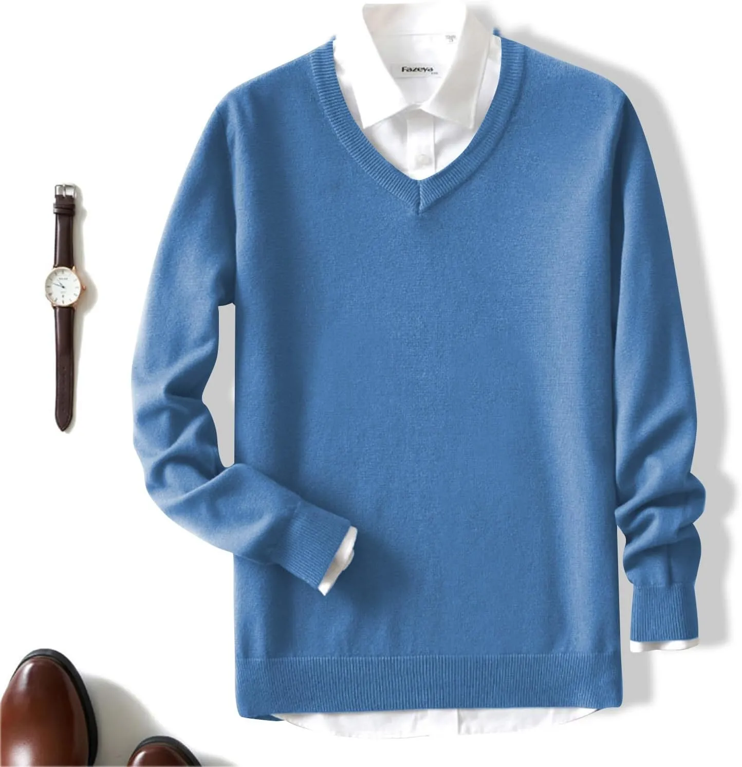 Men's Wool Blend V-Neck Sweater Relaxed Fit Thin Knit Soft Touch Long Sleeve Pullover Fashion Fall Winter Base Shirt