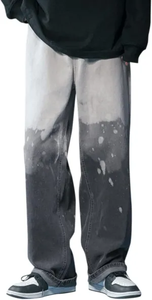 Mens Y2K Jeans Relaxed Fit Denim Trousers Fashion Hip Hop Streetwear Casual Tie Dye Loose Casual Pants Wide Leg Jeans