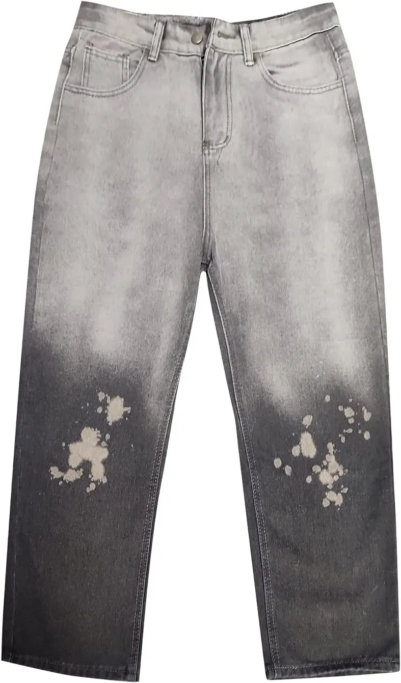 Mens Y2K Jeans Relaxed Fit Denim Trousers Fashion Hip Hop Streetwear Casual Tie Dye Loose Casual Pants Wide Leg Jeans