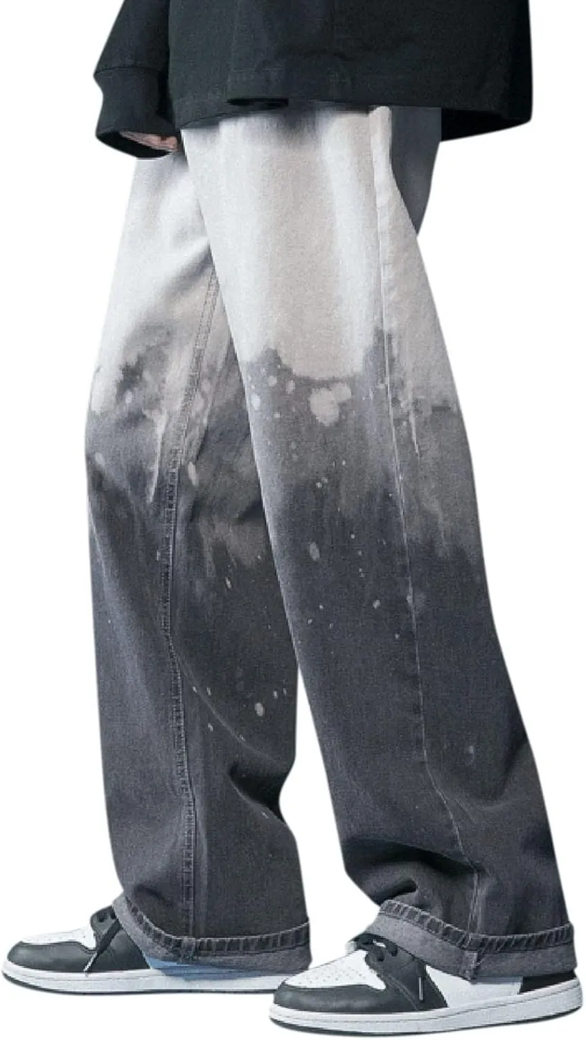 Mens Y2K Jeans Relaxed Fit Denim Trousers Fashion Hip Hop Streetwear Casual Tie Dye Loose Casual Pants Wide Leg Jeans