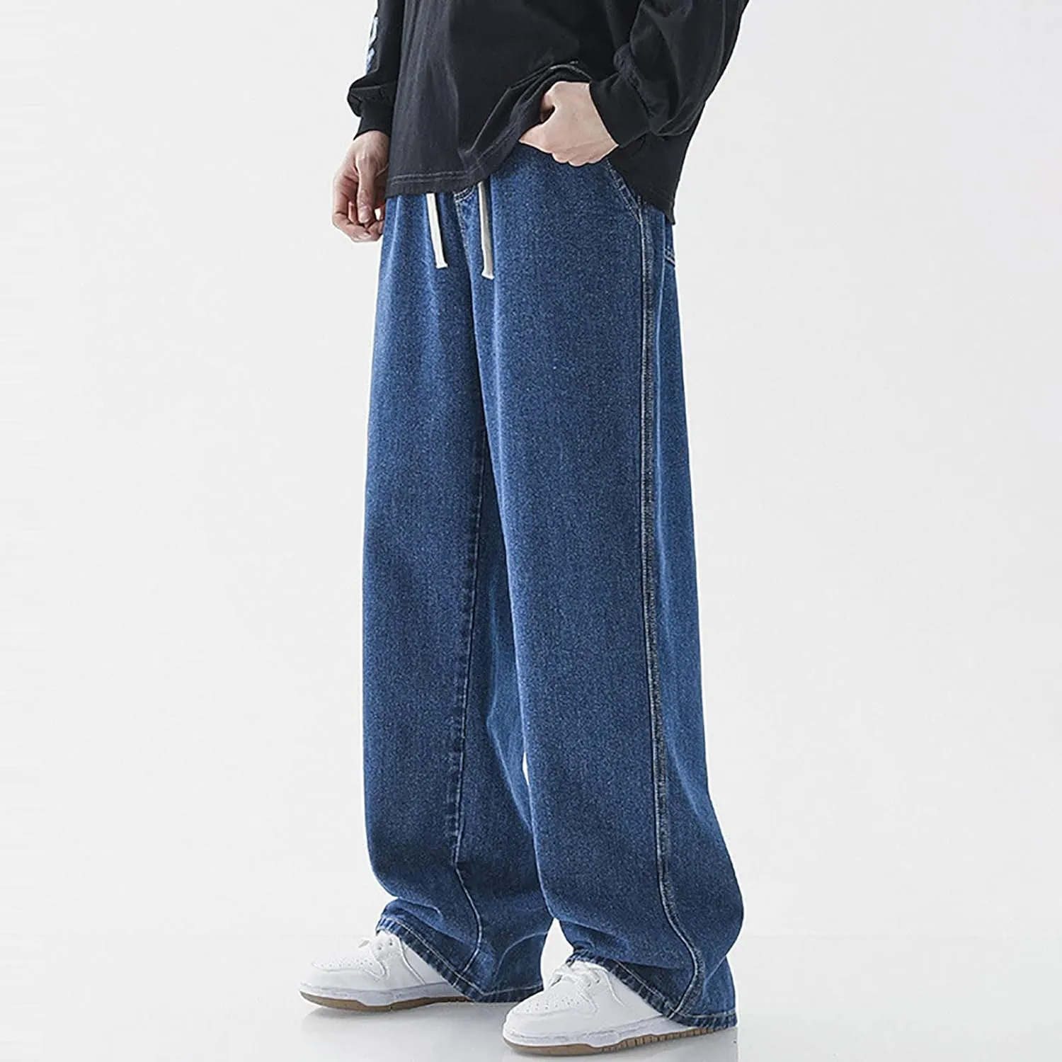 Mens Y2K Jeans Relaxed Fit Denim Trousers Fashion Hip Hop Streetwear Casual Tie Dye Loose Casual Pants Wide Leg Jeans