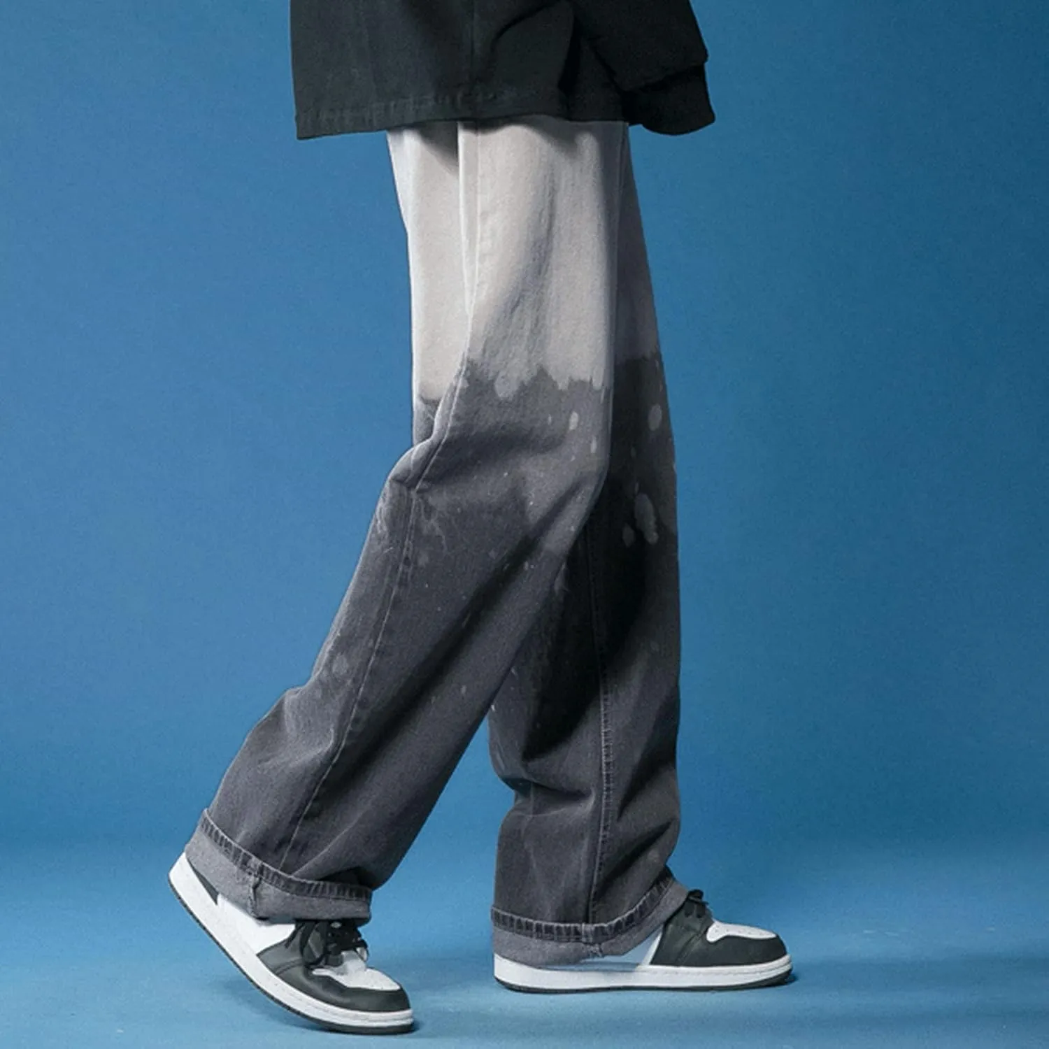 Mens Y2K Jeans Relaxed Fit Denim Trousers Fashion Hip Hop Streetwear Casual Tie Dye Loose Casual Pants Wide Leg Jeans