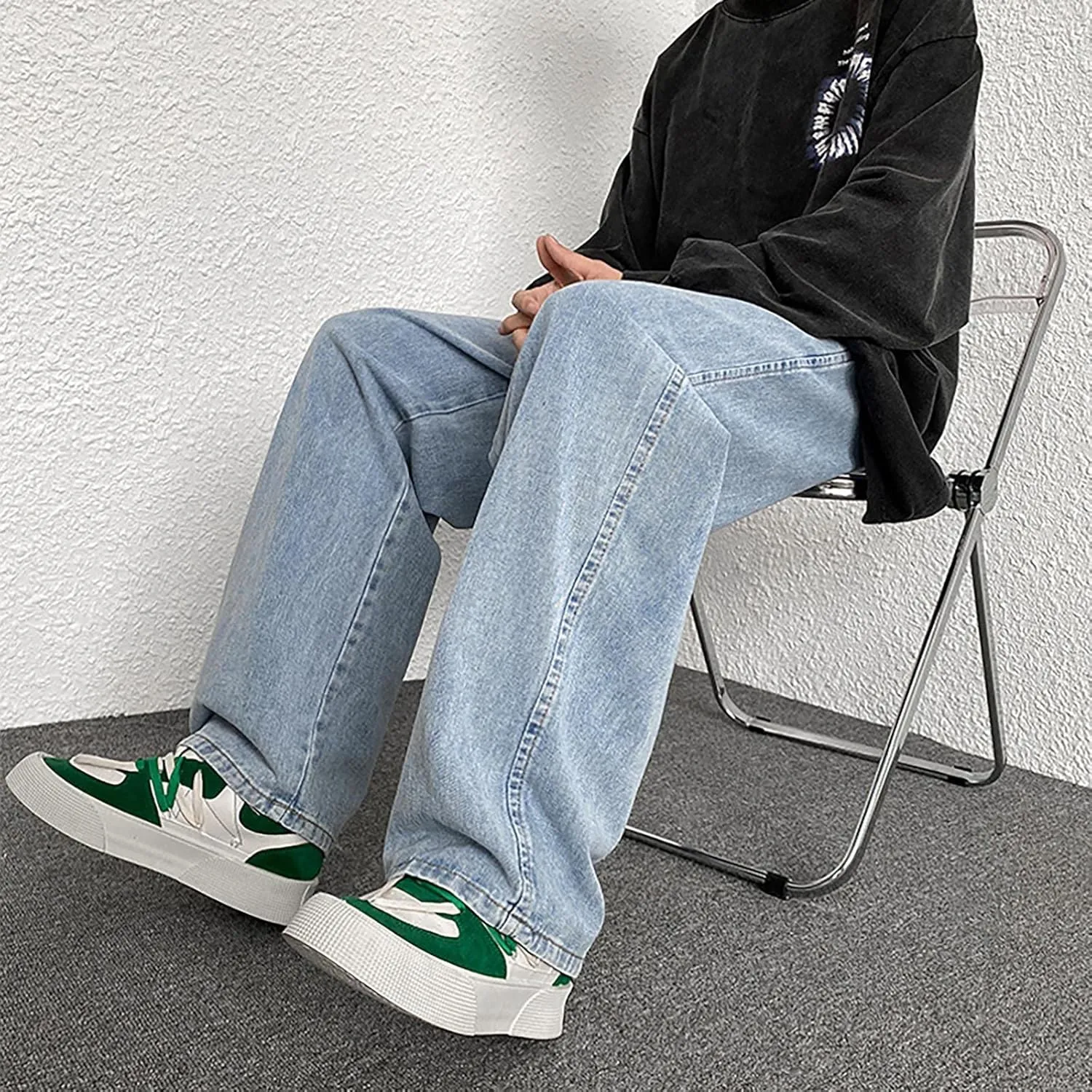 Men's Y2K Jeans Vintage Hip Hop Style Denim Pants Fashion Big Relaxed Fit Straight Leg Jeans Baggy Wide Leg Pants
