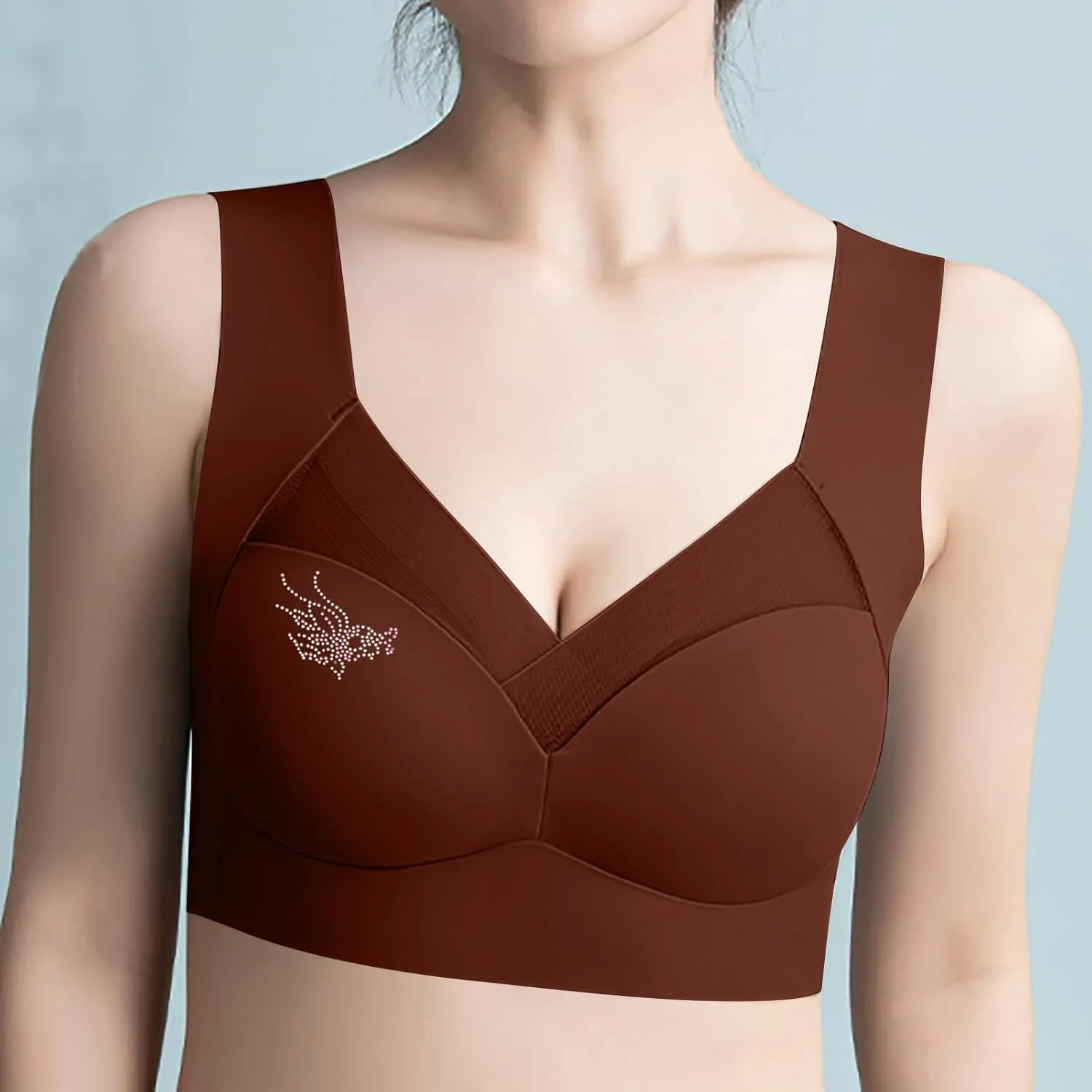 Minimizer Bras for Women with Mesh Rhinestone Lace Wireless Tank Bras Thin Breathable Side Support Active Bras 2025