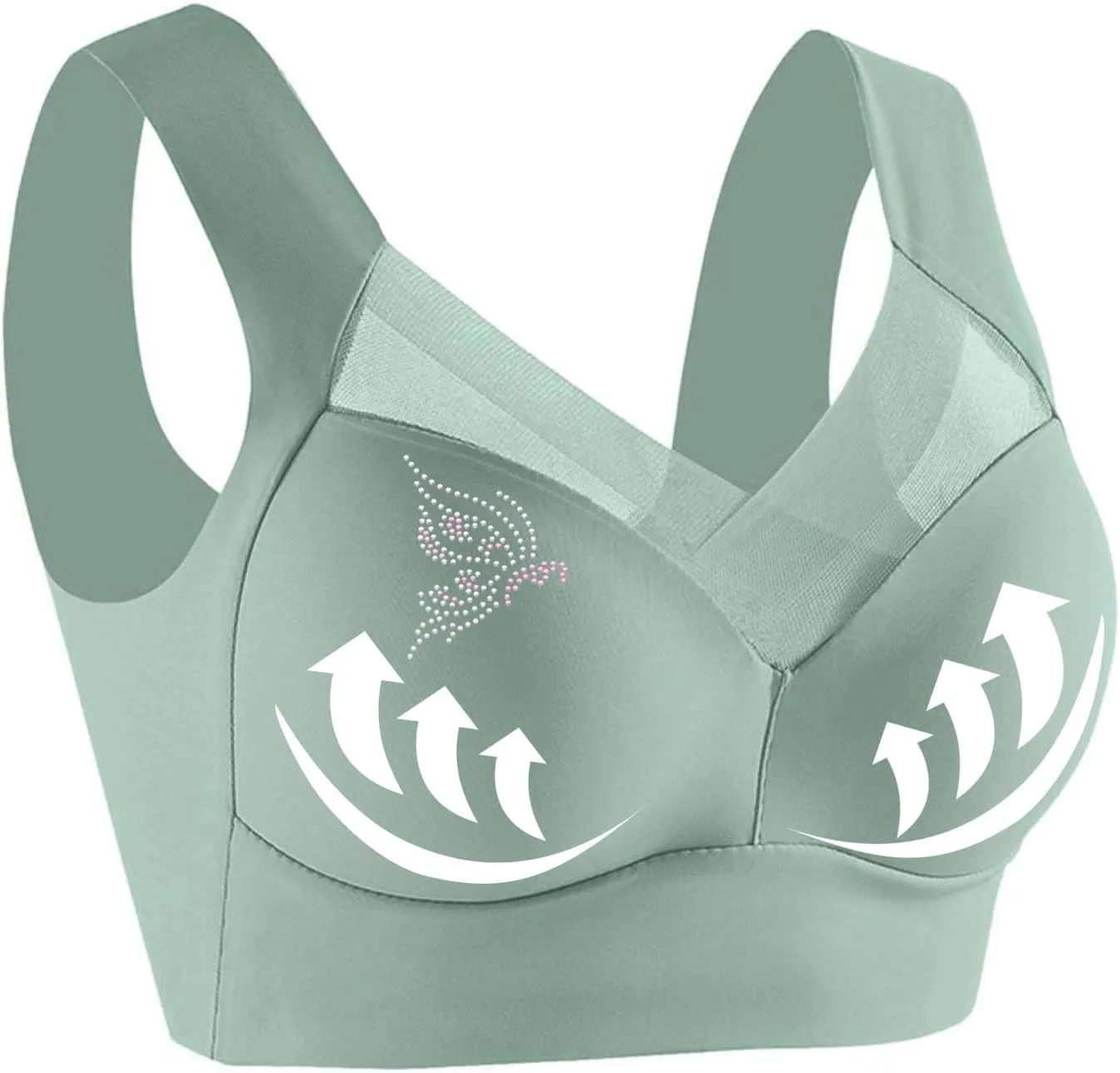 Minimizer Bras for Women with Mesh Rhinestone Lace Wireless Tank Bras Thin Breathable Side Support Active Bras 2025