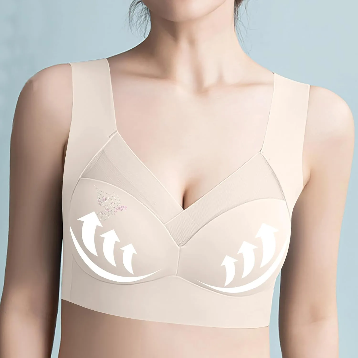 Minimizer Bras for Women with Mesh Rhinestone Lace Wireless Tank Bras Thin Breathable Side Support Active Bras 2025