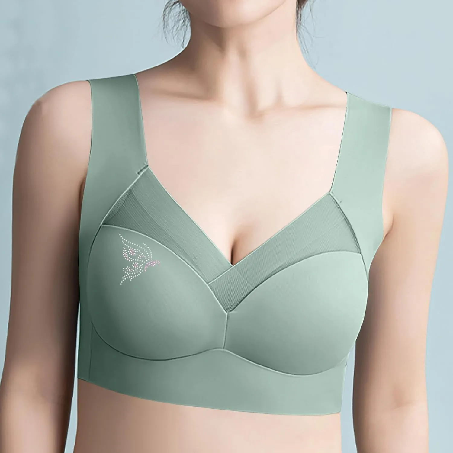 Minimizer Bras for Women with Mesh Rhinestone Lace Wireless Tank Bras Thin Breathable Side Support Active Bras 2025