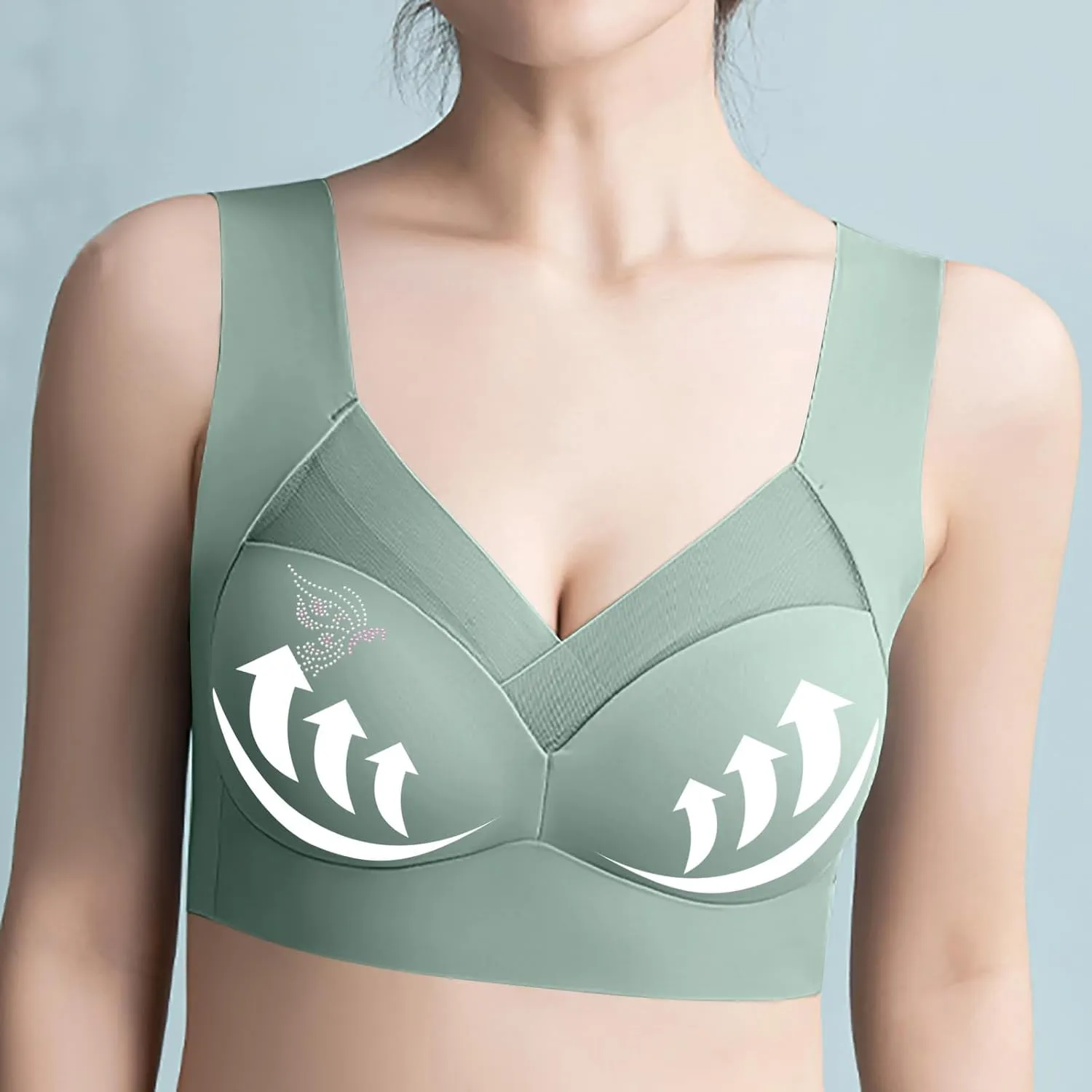 Minimizer Bras for Women with Mesh Rhinestone Lace Wireless Tank Bras Thin Breathable Side Support Active Bras 2025