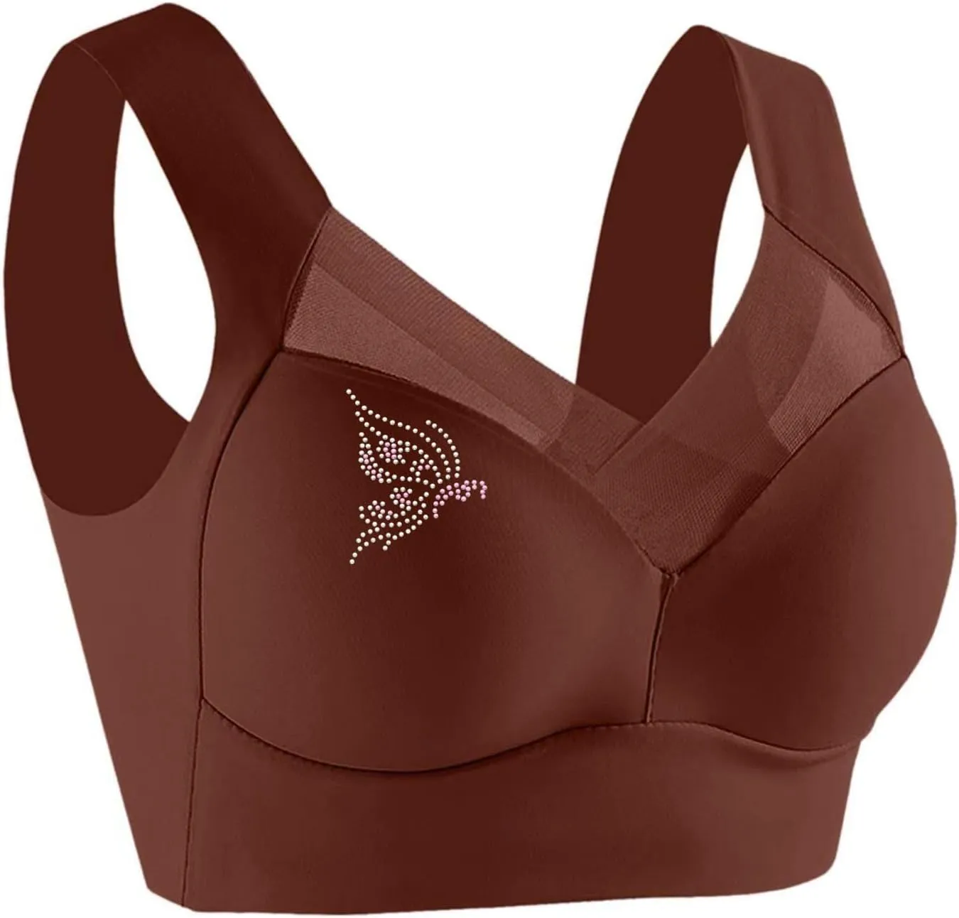 Minimizer Bras for Women with Mesh Rhinestone Lace Wireless Tank Bras Thin Breathable Side Support Active Bras 2025