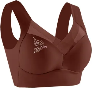 Minimizer Bras for Women with Mesh Rhinestone Lace Wireless Tank Bras Thin Breathable Side Support Active Bras 2025