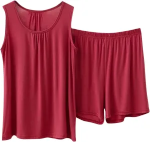 Miyaomn Pajamas Set for Women Comfortable Sleeveless Tank Top and Shorts Sets Solid Color Loose Vest Cami Soft Sleepwear 2pc