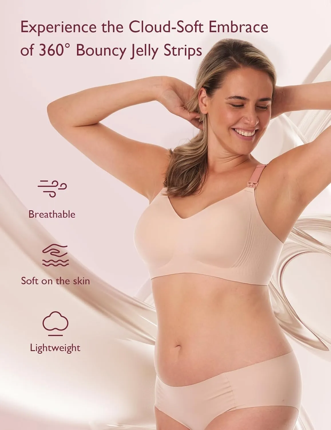 Momcozy Nursing Bras for Breastfeeding, 3.0 Jelly Strip Lift Support Maternity Bra, Seamless Soft Wirefree Pregnancy Bra