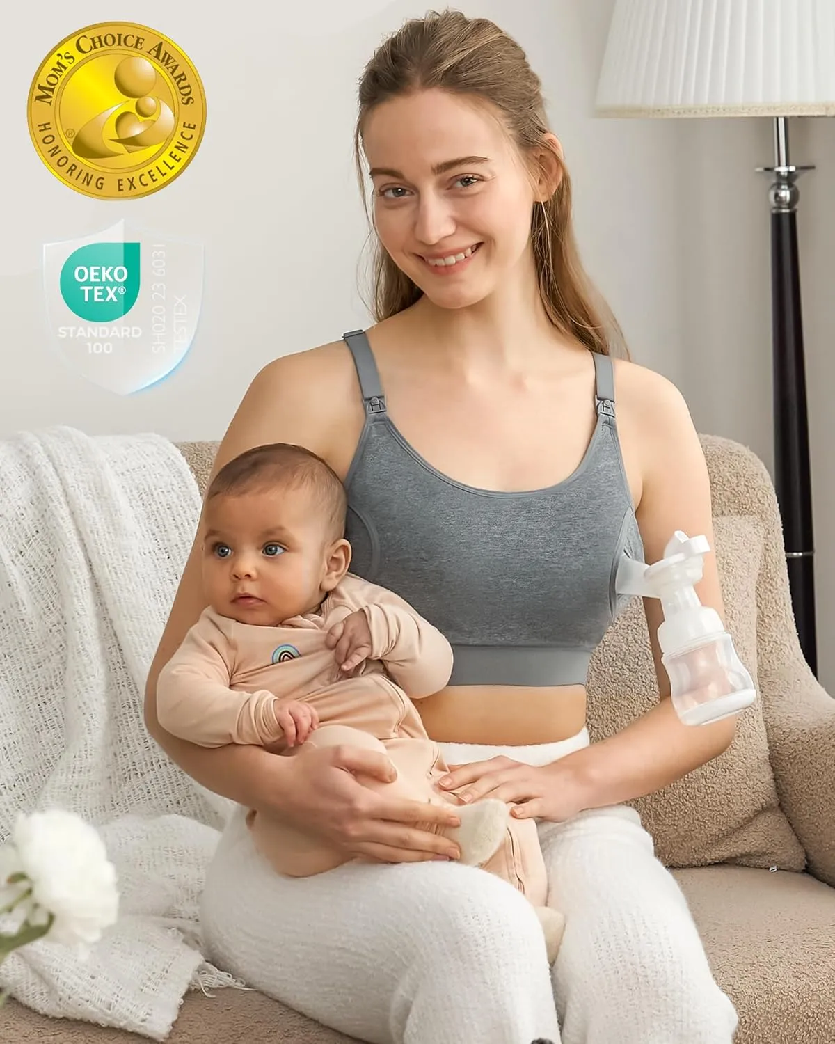 Momcozy Pumping Bra Hands Free 3 Pack Comfortable All Day Wear Pumping and Nursing Bra in One Holding Breast Pump for Spectra, Lansinoh, Medela