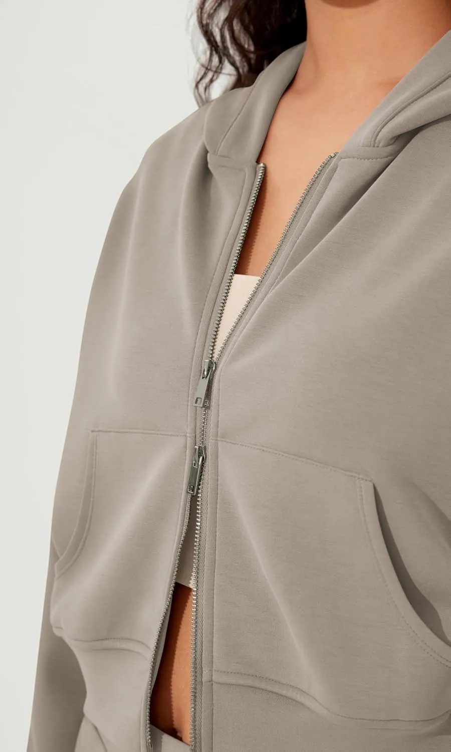ODODOS Women's Modal Soft Full-Zip Cropped Hoodies with Pockets Long Sleeve Crop Casual Sweatshirts