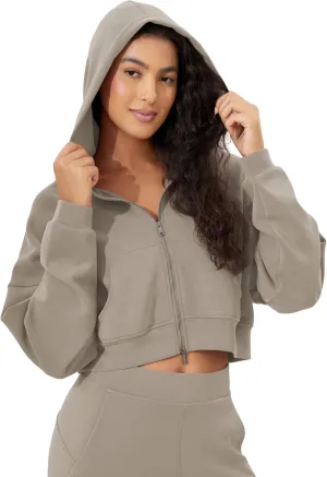 ODODOS Women's Modal Soft Full-Zip Cropped Hoodies with Pockets Long Sleeve Crop Casual Sweatshirts