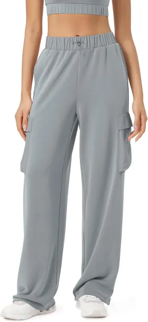 ODODOS Women's Modal Soft Wide Leg Cargo Pants with Pockets Adjustable Shockcord High Waist Loose Jogger Pants