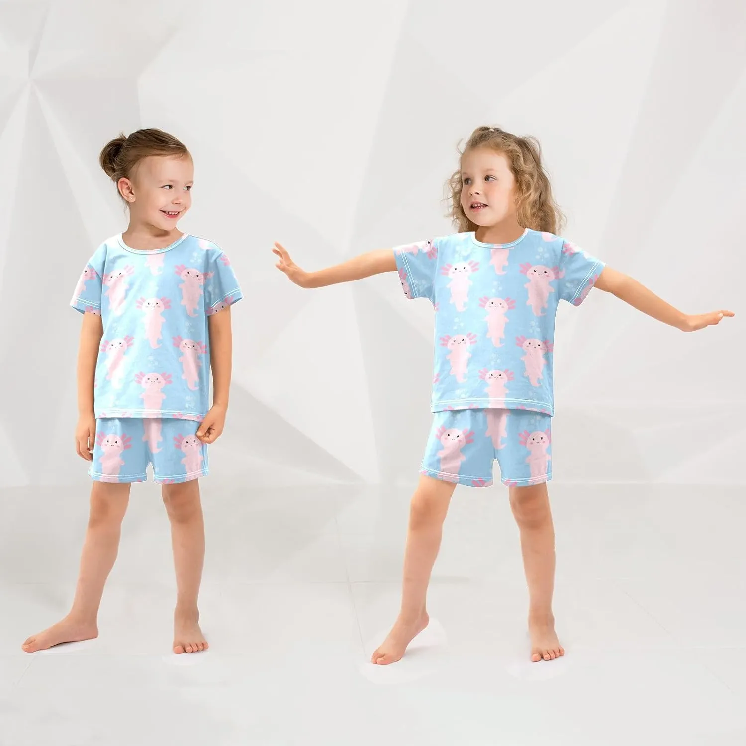 Pajama Short Sets Cute Cartoon Axolotl Soft Cotton Summer Sleepwear 2 Piece PJS Size 5-14T