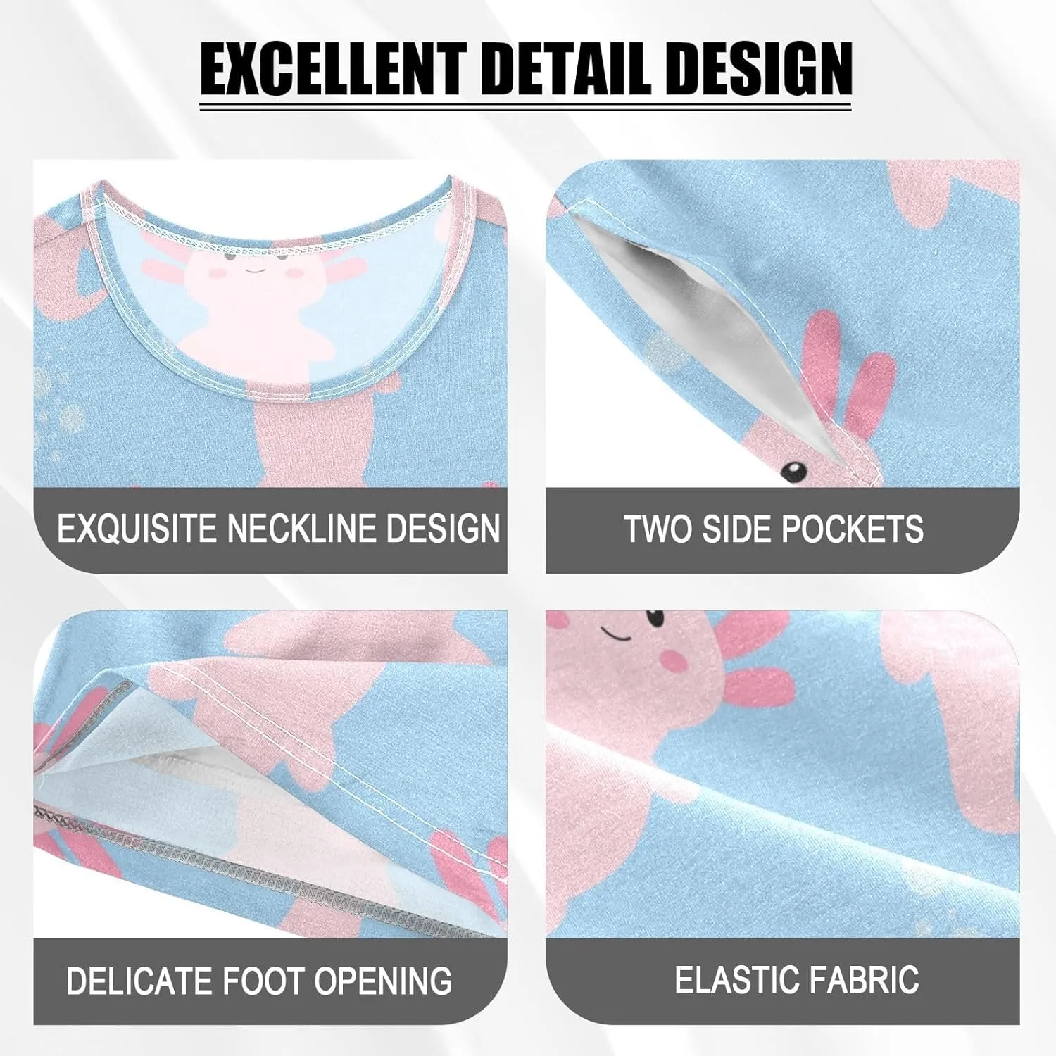 Pajama Short Sets Cute Cartoon Axolotl Soft Cotton Summer Sleepwear 2 Piece PJS Size 5-14T