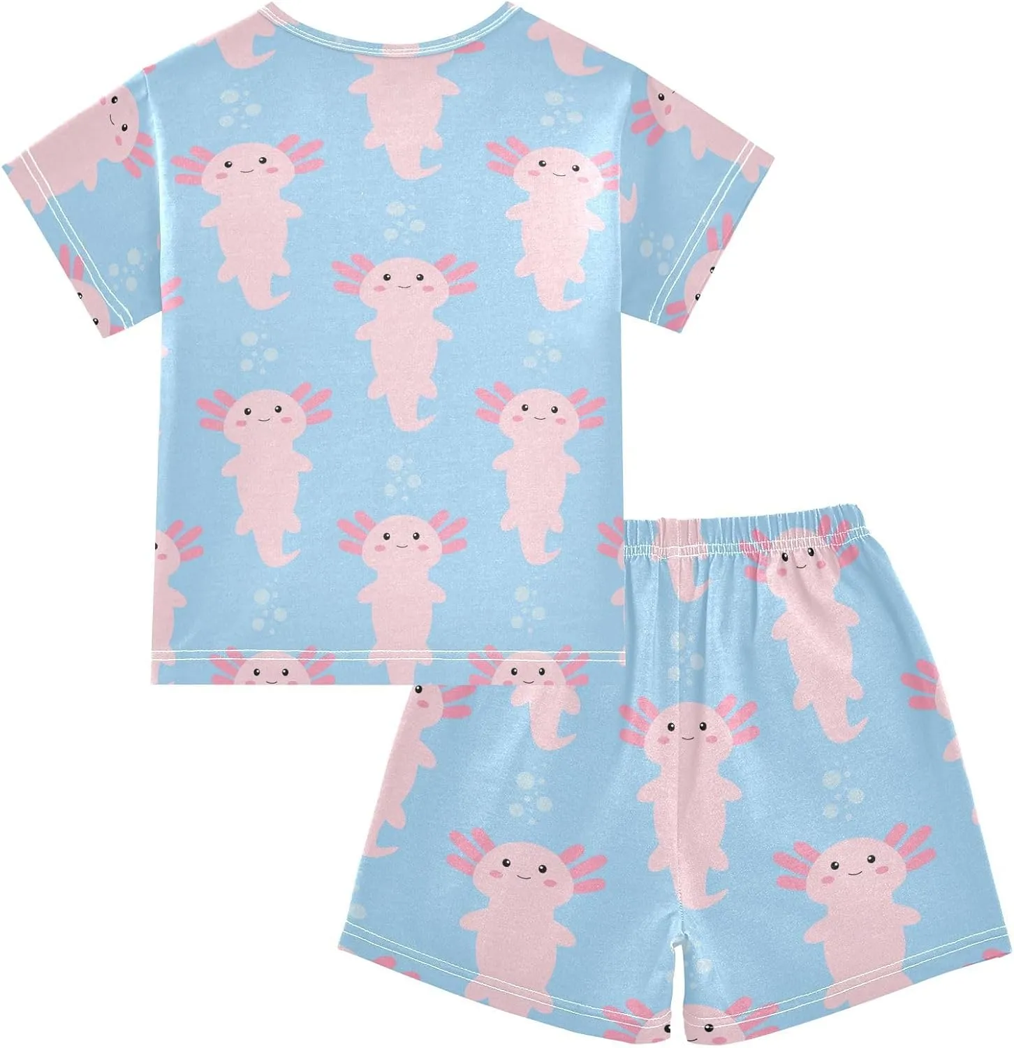 Pajama Short Sets Cute Cartoon Axolotl Soft Cotton Summer Sleepwear 2 Piece PJS Size 5-14T