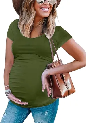 Peauty Maternity Shirts Maternity Clothes Side Ruched Maternity Tops for Women Pregnancy Shirts