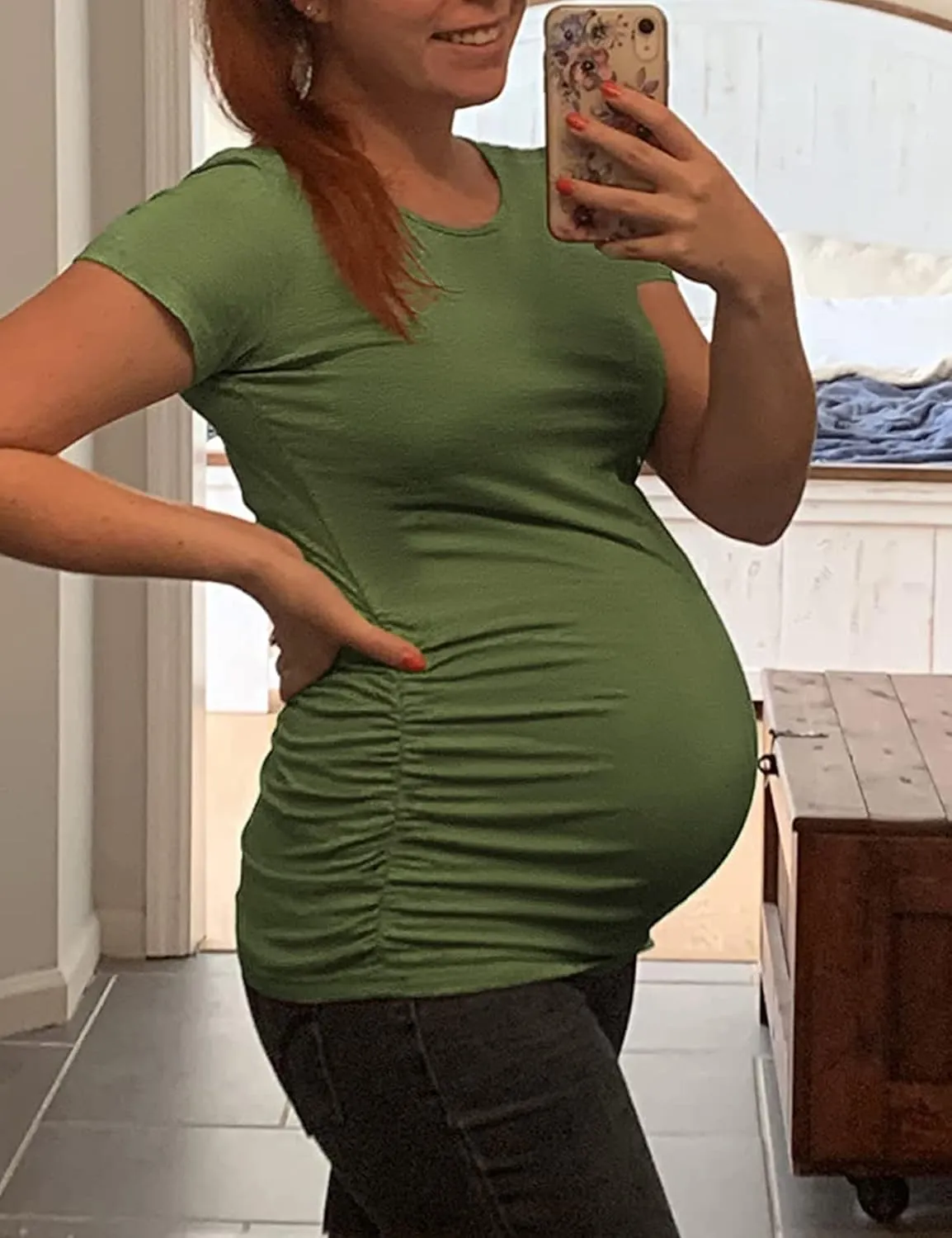 Peauty Maternity Shirts Maternity Clothes Side Ruched Maternity Tops for Women Pregnancy Shirts