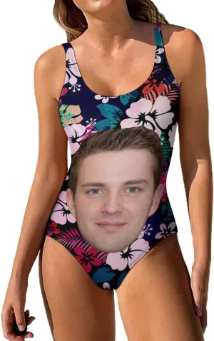 Personalized Face on Pineapple Pattern Women's Swimwear Tummy Control Scoop Neck Soft Cup One Piece Swimsuit