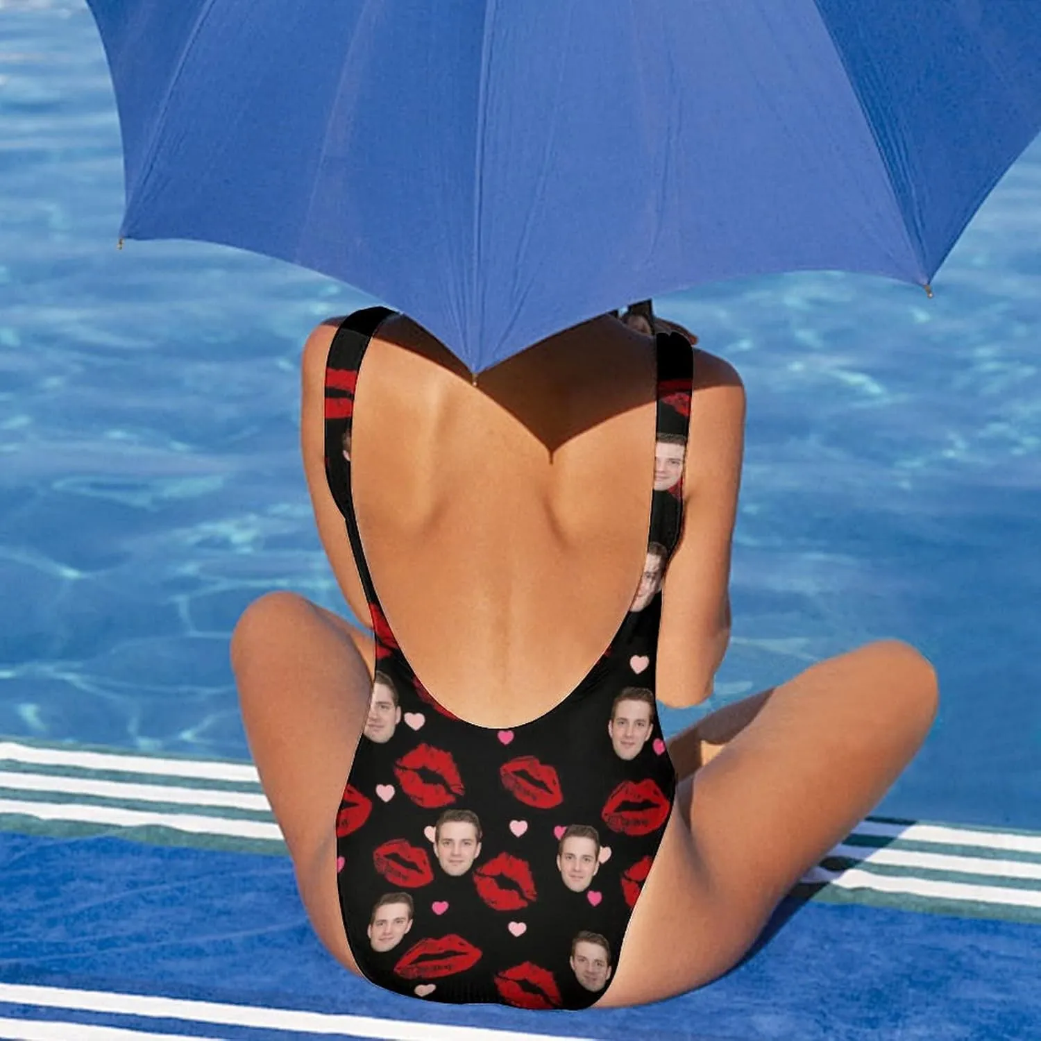 Personalized Face on Pineapple Pattern Women's Swimwear Tummy Control Scoop Neck Soft Cup One Piece Swimsuit