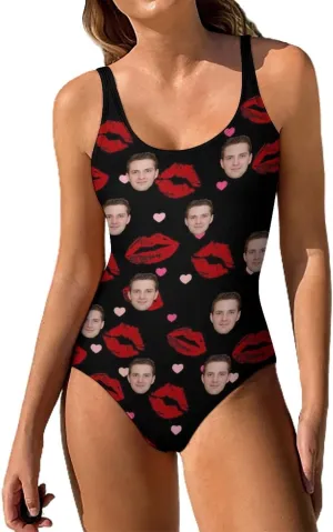 Personalized Face on Pineapple Pattern Women's Swimwear Tummy Control Scoop Neck Soft Cup One Piece Swimsuit