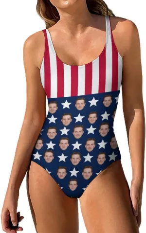 Personalized Face on Pineapple Pattern Women's Swimwear Tummy Control Scoop Neck Soft Cup One Piece Swimsuit