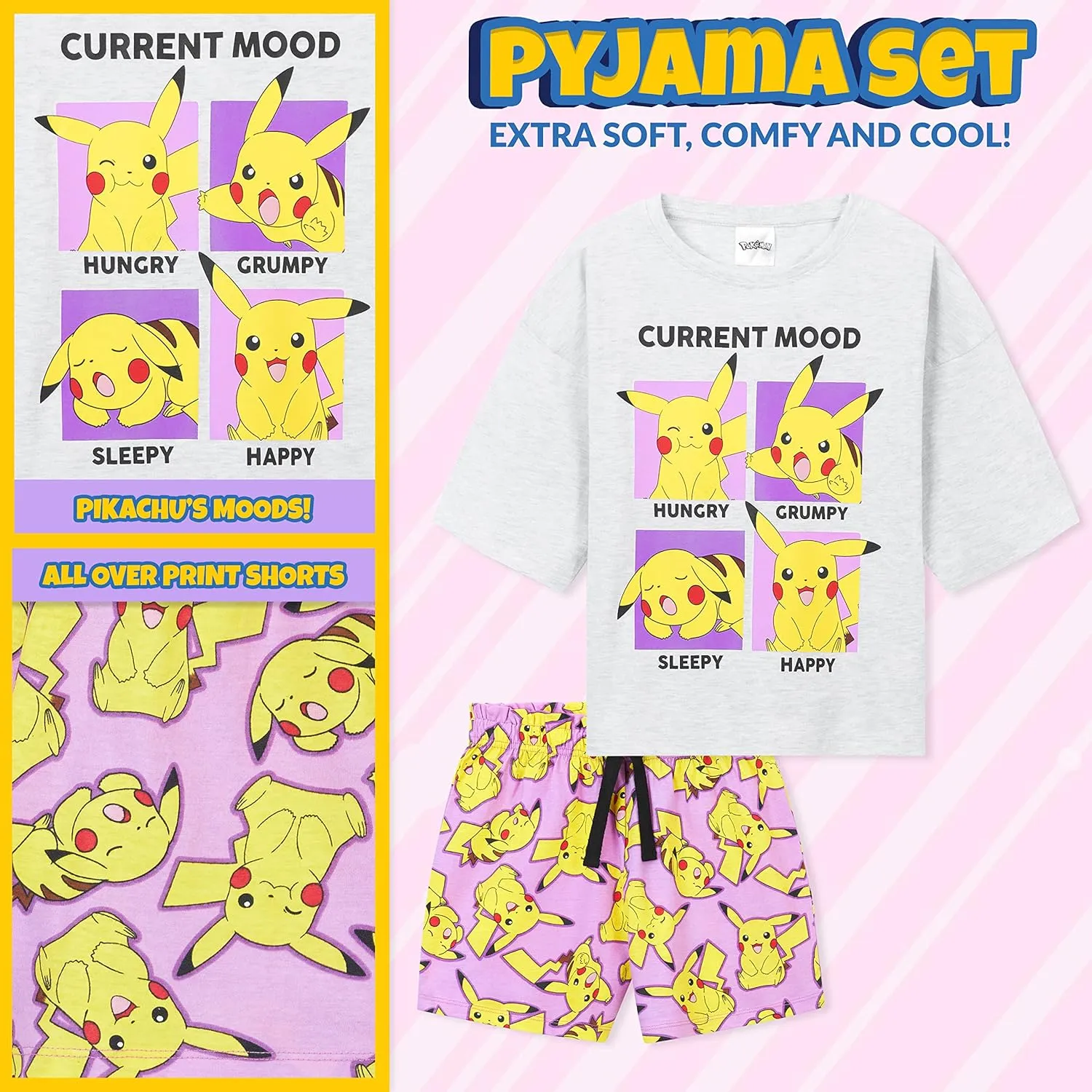 Pokemon Pyjamas for Girls PJs Soft Breathable Nightwear Pyjamas for Teenegers Pikachu 5-14 Years Gifts for Girls