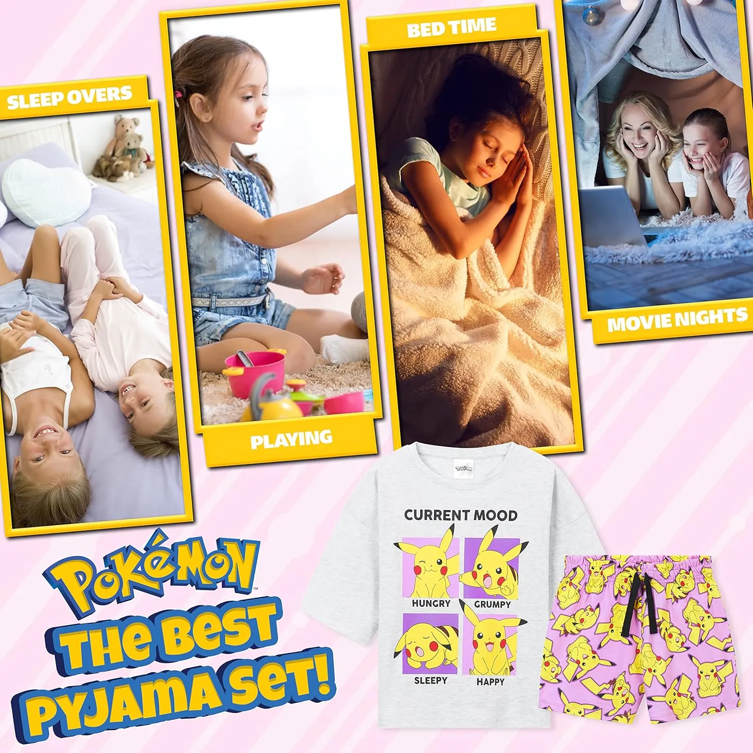 Pokemon Pyjamas for Girls PJs Soft Breathable Nightwear Pyjamas for Teenegers Pikachu 5-14 Years Gifts for Girls