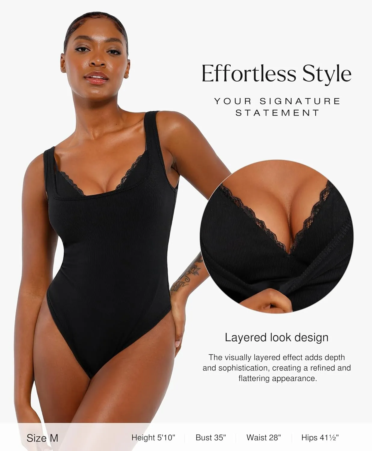 Popilush Body Suits for Womens - Modal Shapewear Bodysuit Tummy Control - Lace Layered Bra Going Out Tops