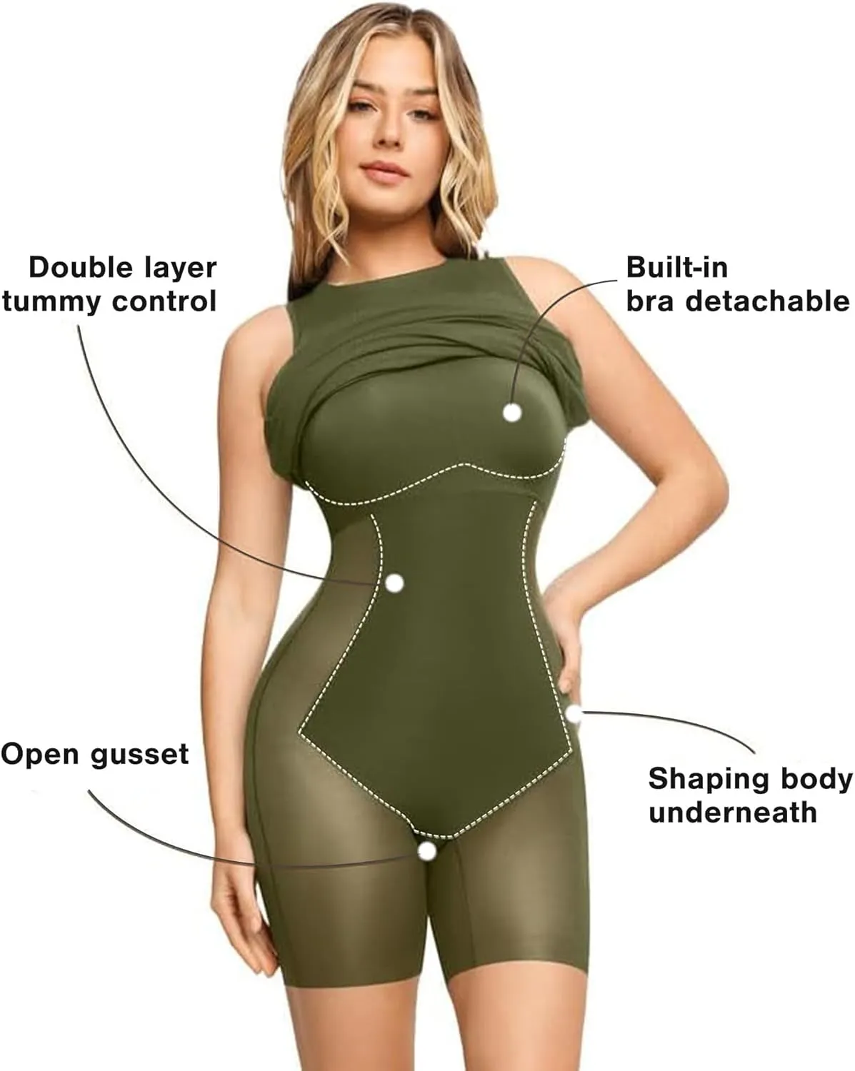 Popilush Midi Dresses for Women - Summer Bodycon Shapewear Sleeveless Crew Neck Dress Causal Party Club Outfits