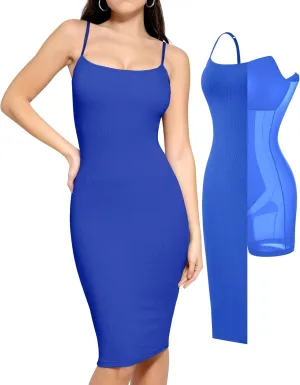 Popilush Summer Midi Dresses for Women Cocktail Shapewear Dress Adjustable Straps Party Club Going Out Bodycon Dress