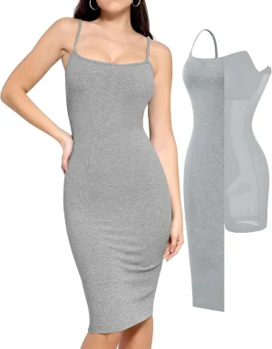 Popilush Summer Midi Dresses for Women Cocktail Shapewear Dress Adjustable Straps Party Club Going Out Bodycon Dress