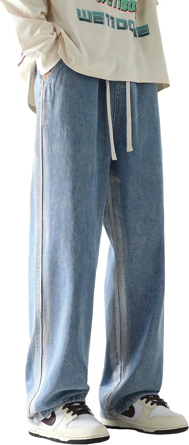 PRIJOUHE Mens Baggy Jeans Relaxed Fit Elastic Waist Distressed Cargo Denim Pants Trousers