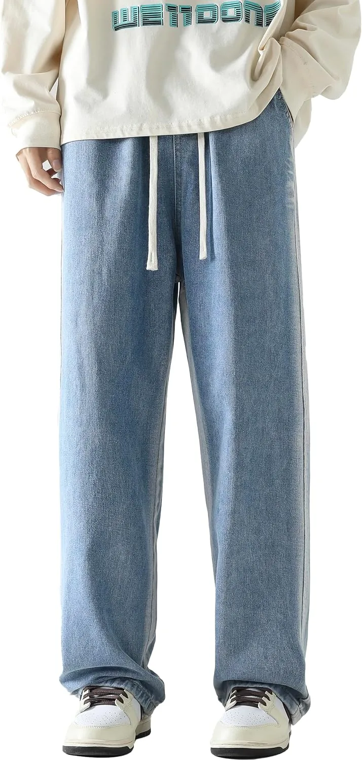 PRIJOUHE Mens Baggy Jeans Relaxed Fit Elastic Waist Distressed Cargo Denim Pants Trousers